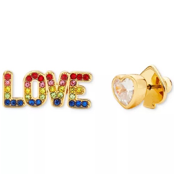 New Kate Spade 🌈 Rainbow “Love” & Heart ❤️ Mismatched  Stud Earrings w/Dust Bag - Picture 7 of 8